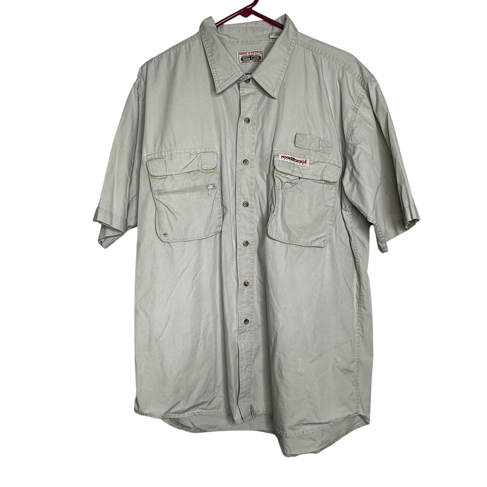 Outdoor Fishing Hunting Khaki Hook Tackle Sz‎ Large Short Sleeve Shirt